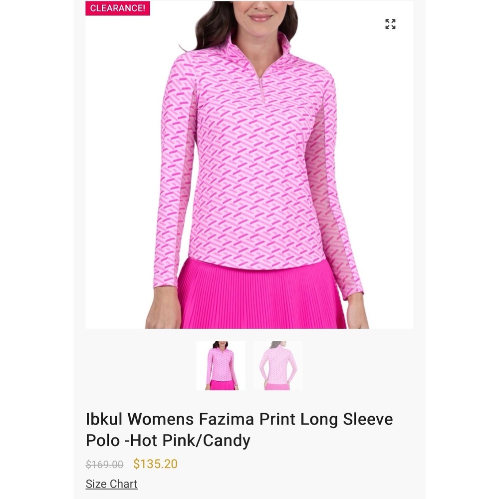 Ibkul Womens Fazima Print Long Sleeve Polo -Hot Pink/Candy Size S Retail$169